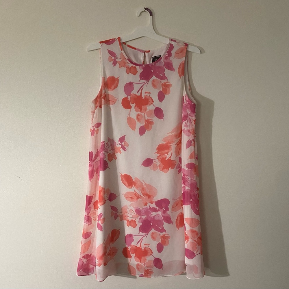 JH Pink and White Floral Shift Dress Size Large (estimated)
